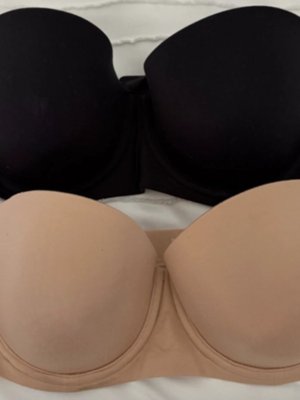 Set of 2 Aerie Real Sunnie Strapless Bras Lined Underwire 34C Beige Black & Nude